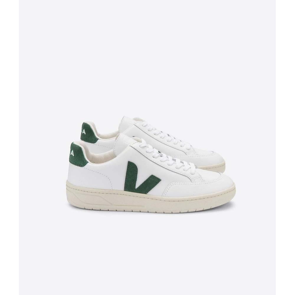 White/Green Women\'s Veja V-12 LEATHER Sneakers | AU 671KOR